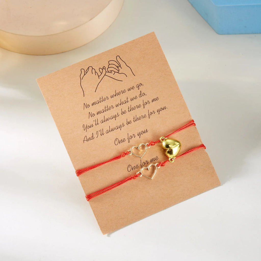 Pulseras para Parejas Pulsera Magnética Corazón y Electrocardiograma rojo y rojo