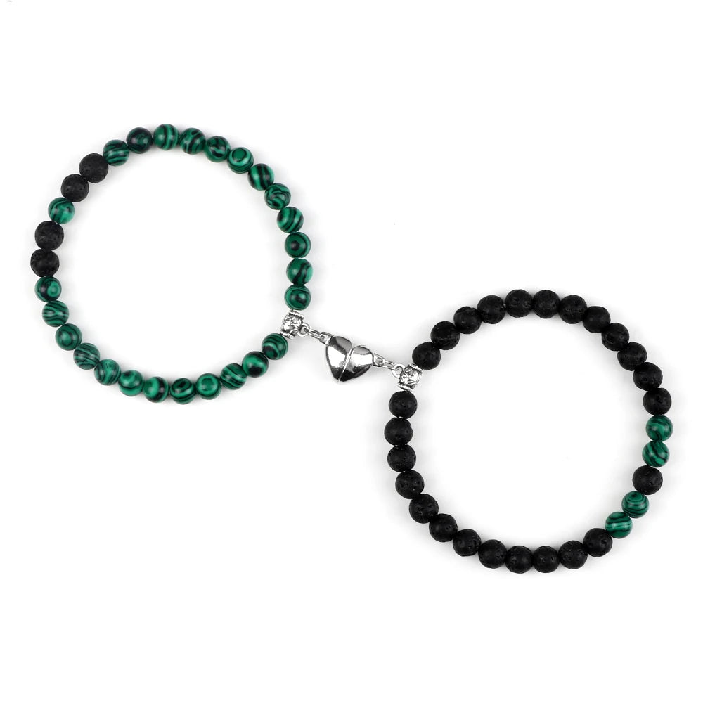 Pulseras para Parejas Pulsera Magnética Perlas verde y negro