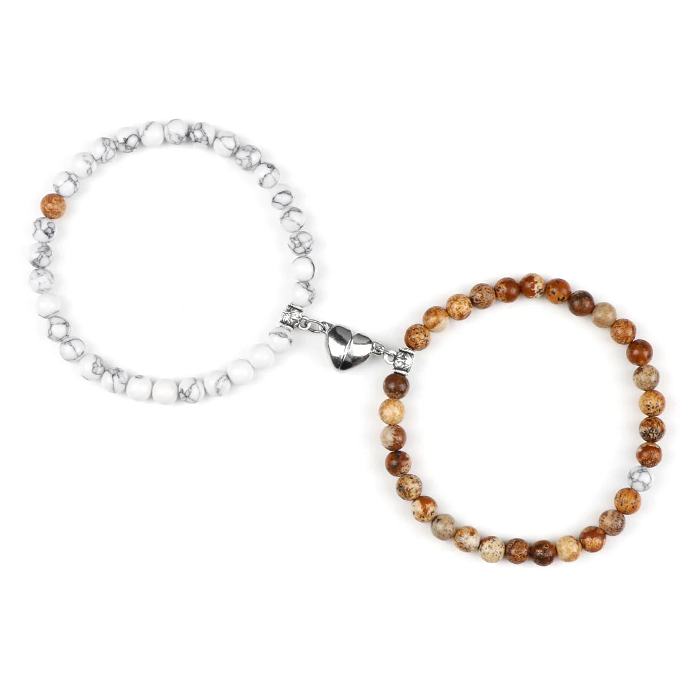 Pulseras para Parejas Pulsera Magnética Perlas blanco y marrón
