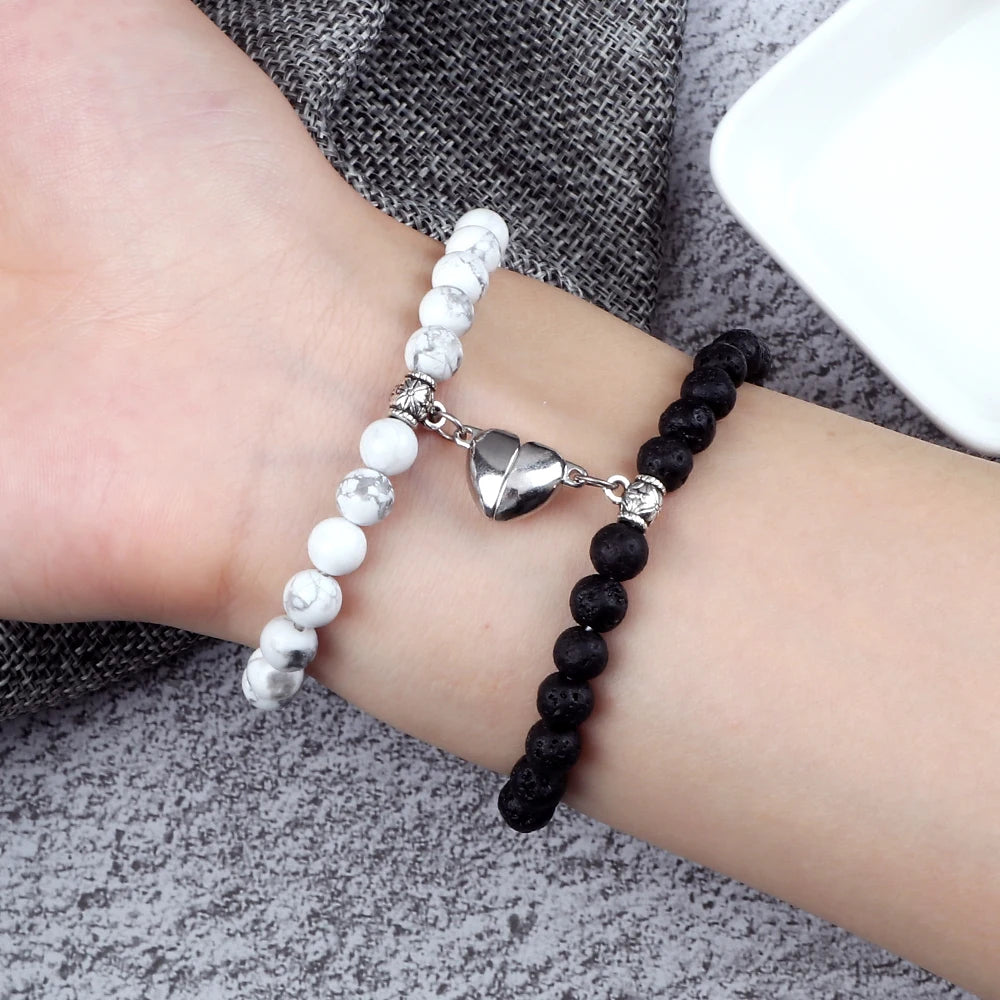 Pulseras para Parejas Pulsera Magnética Perlas blanco y negro
