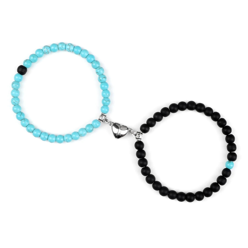 Pulseras para Parejas Pulsera Magnética Perlas azul cielo y negro