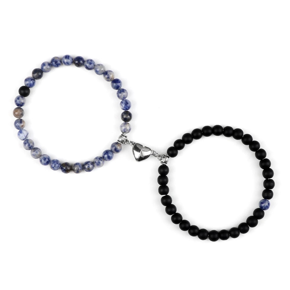 Pulseras para Parejas Pulsera Magnética Perlas azul gris y negro