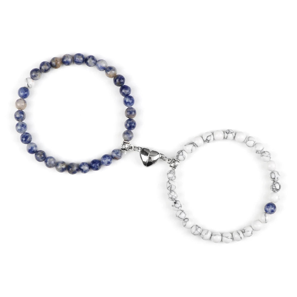 Pulseras para Parejas Pulsera Magnética Perlas azul gris y blanco