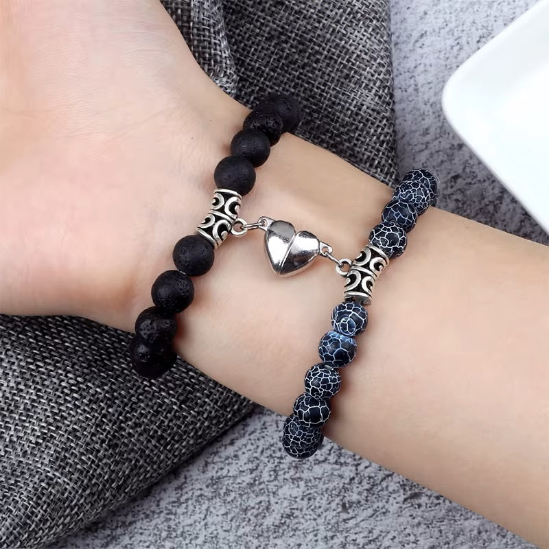 Pulseras para Parejas Pulsera Magnética Perlas negro y gris