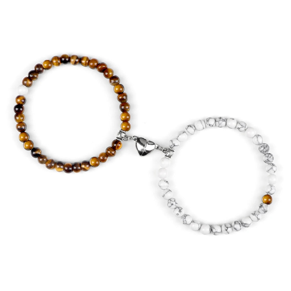 Pulseras para Parejas Pulsera Magnética Perlas ojo de tigre y blanco
