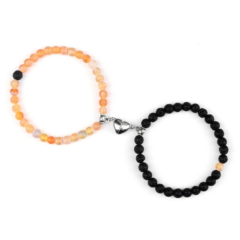 Pulseras para Parejas Pulsera Magnética Perlas piedra de sol y negro