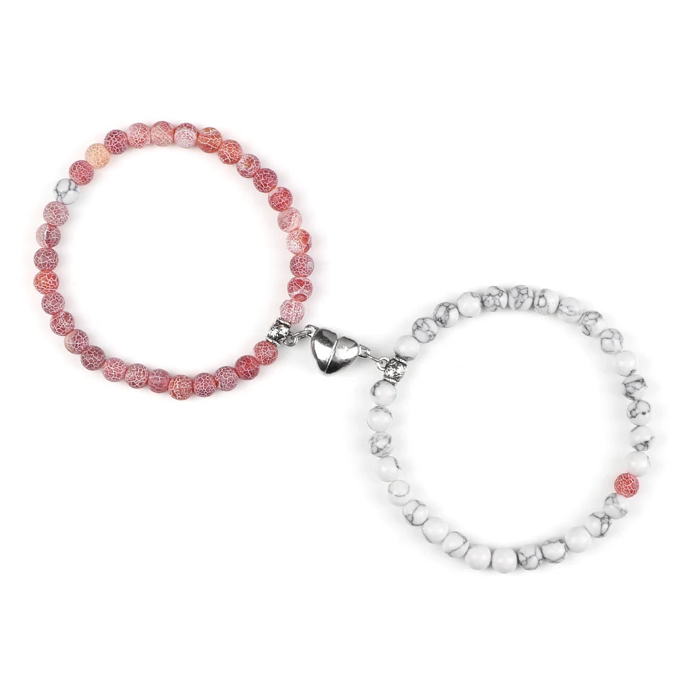 Pulseras para Parejas Pulsera Magnética Perlas rosa y blanco