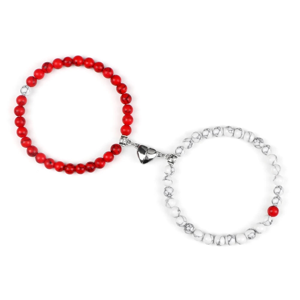 Pulseras para Parejas Pulsera Magnética Perlas rojo y blanco