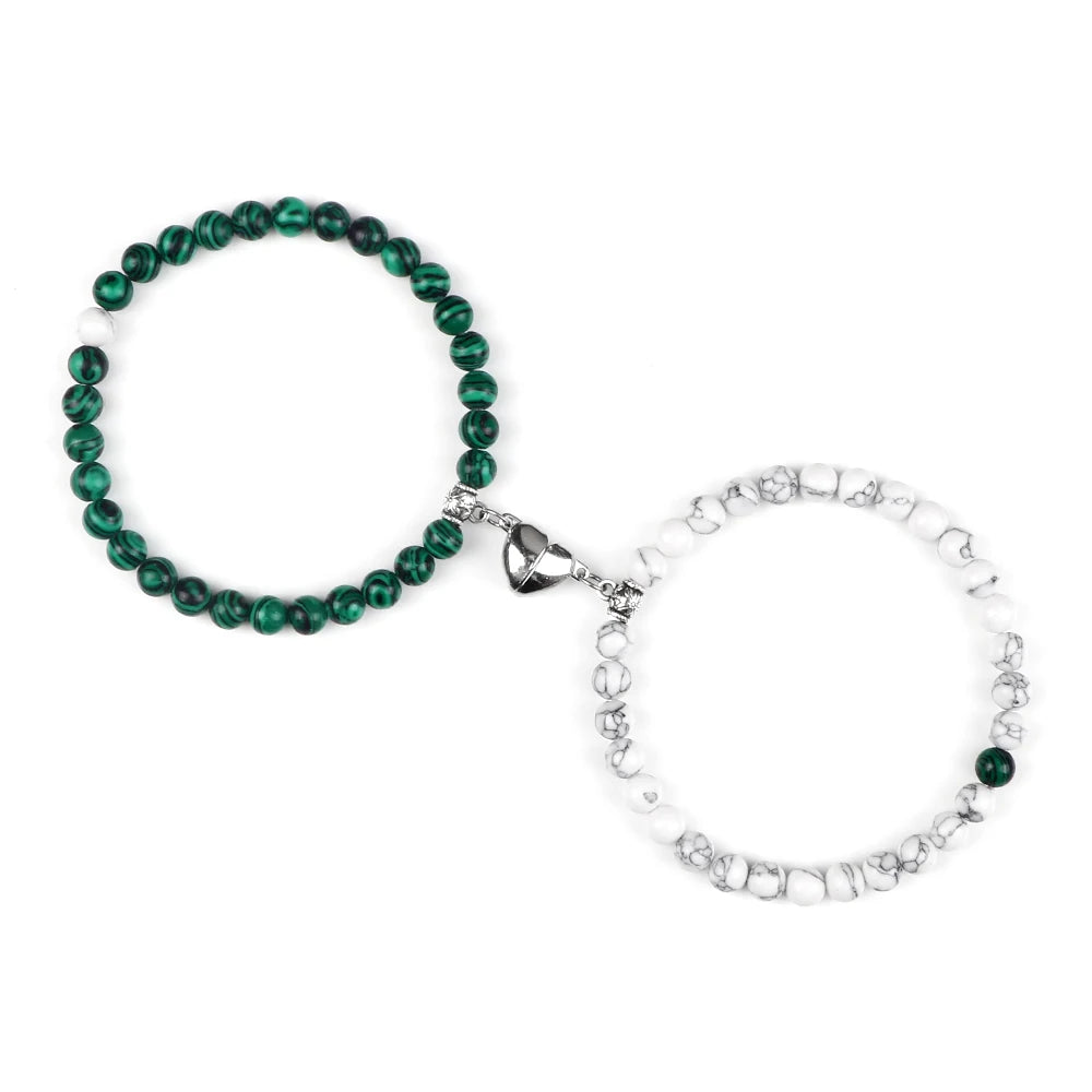 Pulseras para Parejas Pulsera Magnética Perlas verde y blanco