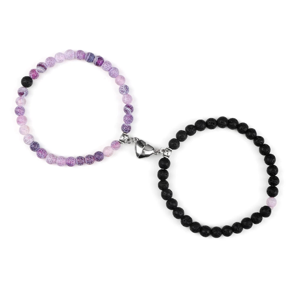 Pulseras para Parejas Pulsera Magnética Perlas violeta y negro