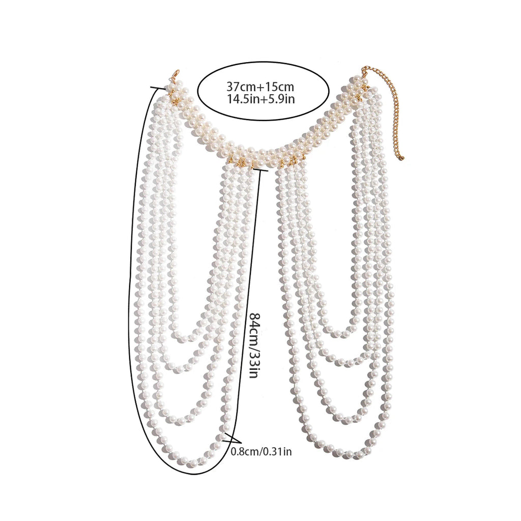 Cadena para el hombro para mujer con perlas - Joya para clavícula y hombro