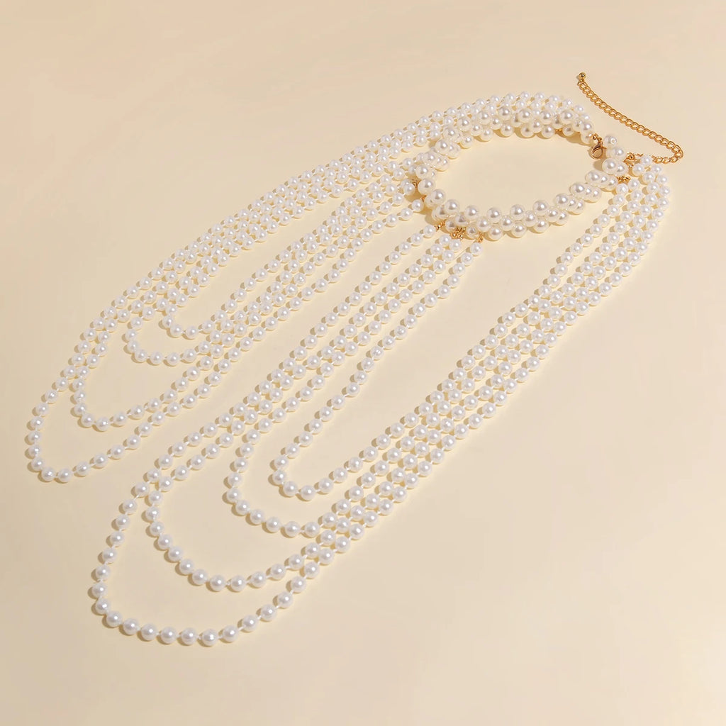 Cadena para el hombro para mujer con perlas - Joya para clavícula y hombro