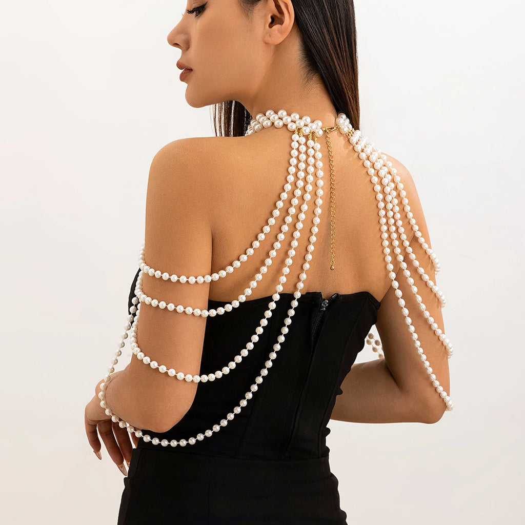 Cadena para el hombro para mujer con perlas - Joya para clavícula y hombro