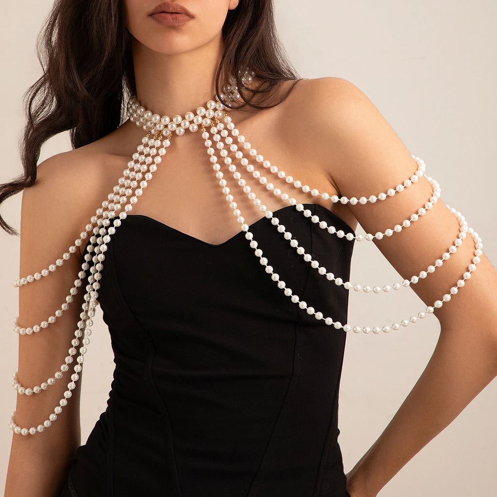 Cadena para el hombro para mujer con perlas - Joya para clavícula y hombro