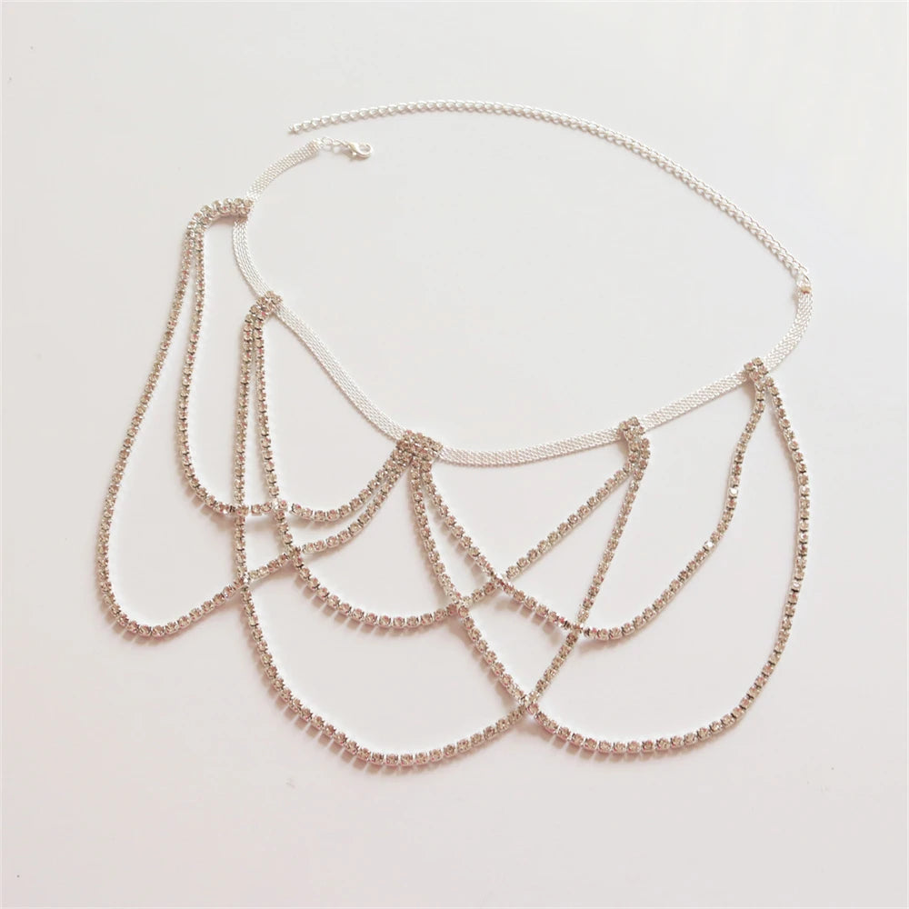 Cadena para muslo con strass - joya para la pierna para mujer plata