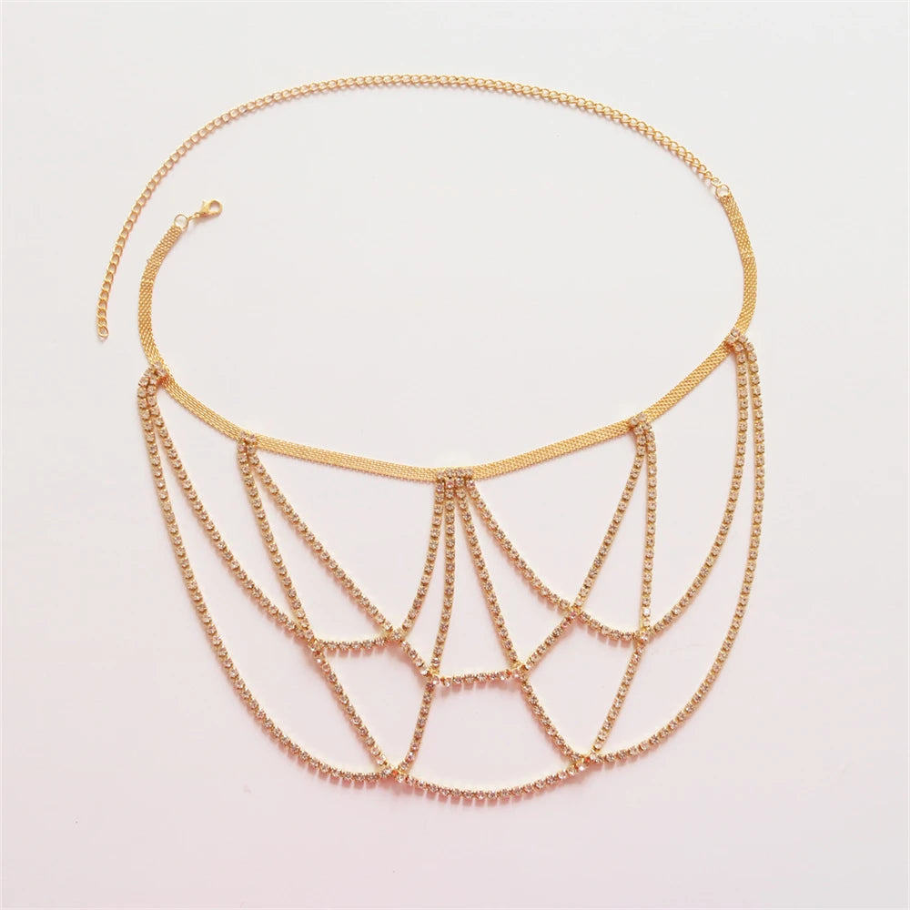 Cadena para muslo con strass - joya para la pierna para mujer oro