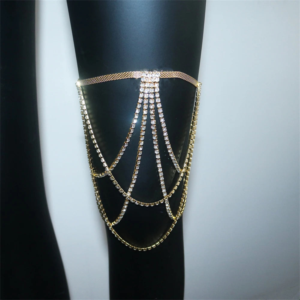 Cadena para muslo con strass - joya para la pierna para mujer oro