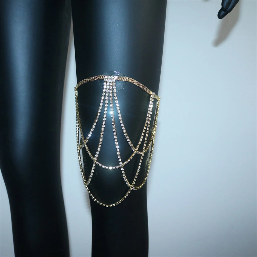 Cadena para muslo con strass - joya para la pierna para mujer oro