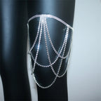 Cadena para muslo con strass - joya para la pierna para mujer plata