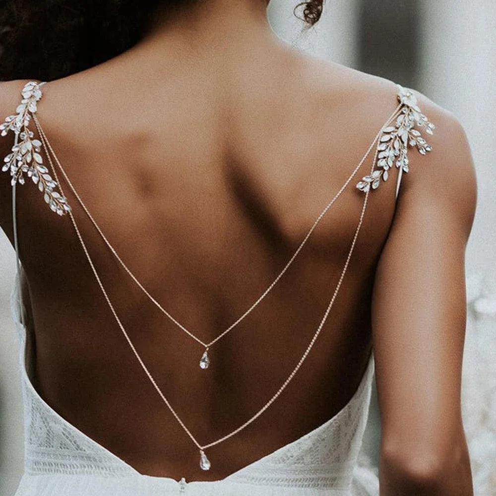 49273273319710|49273273352478Cadena de Espalda para Boda Collar Adorno Dorsal Mujer plata