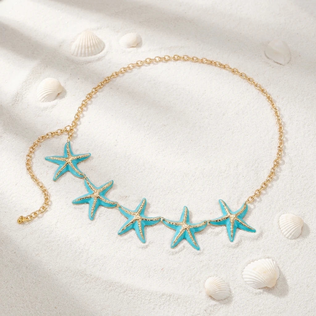 Cadena de cadera estrella de mar - joya para cintura y vientre para mujer azul