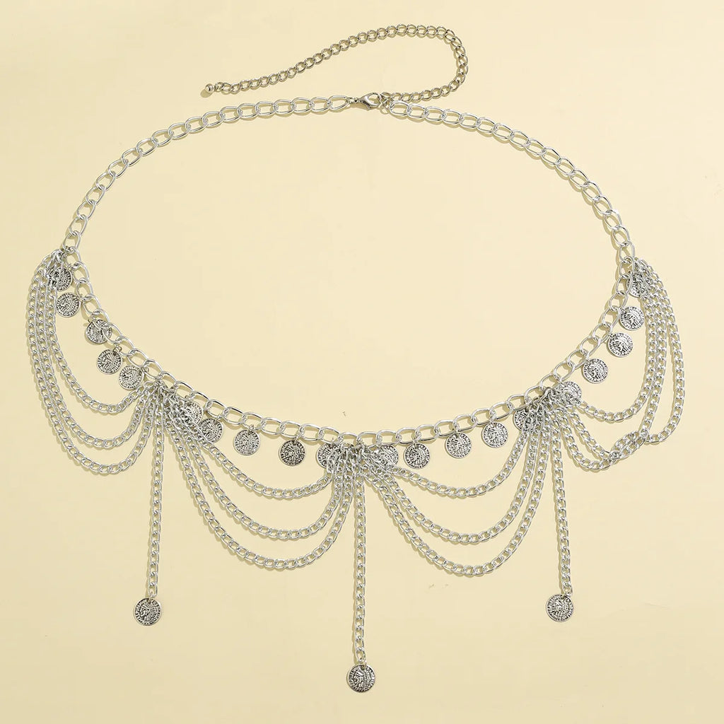 Cadena de cadera estilo oriental - joya de cintura y vientre para mujer plateada