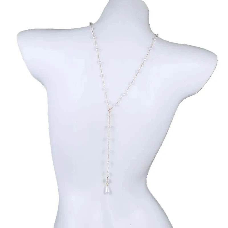 Cadena dorsal para mujer - Collar de espalda con perlas