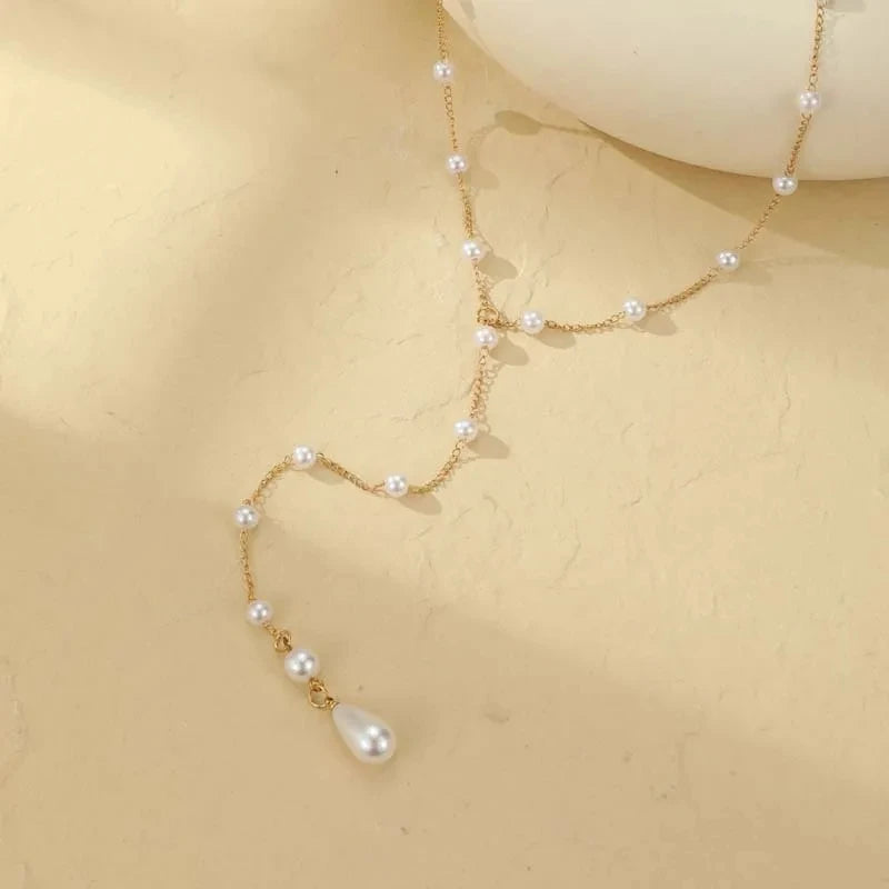 Cadena dorsal para mujer - Collar de espalda con perlas