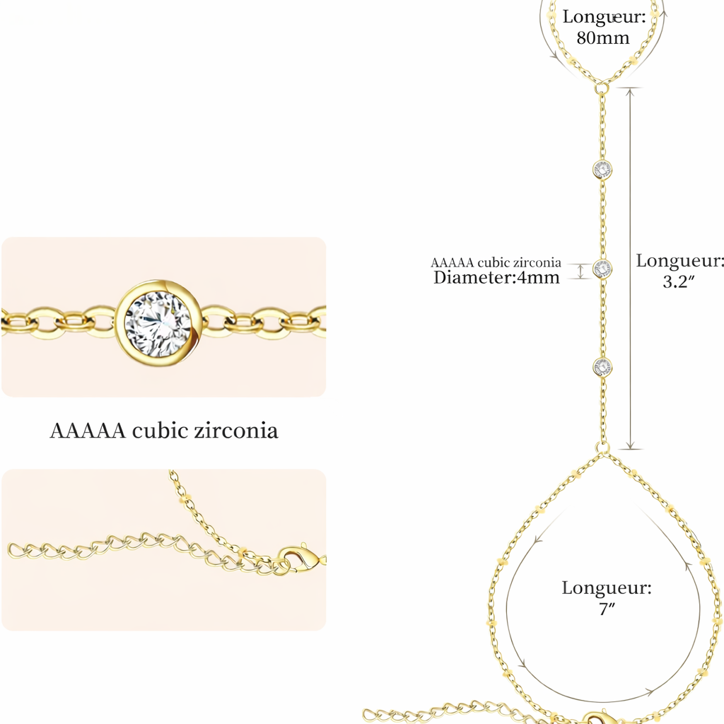 Cadena para mano y dedo con circonitas - pulsera de mano para mujer