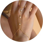 Cadena para mano y dedo con circonitas - pulsera de mano para mujer oro