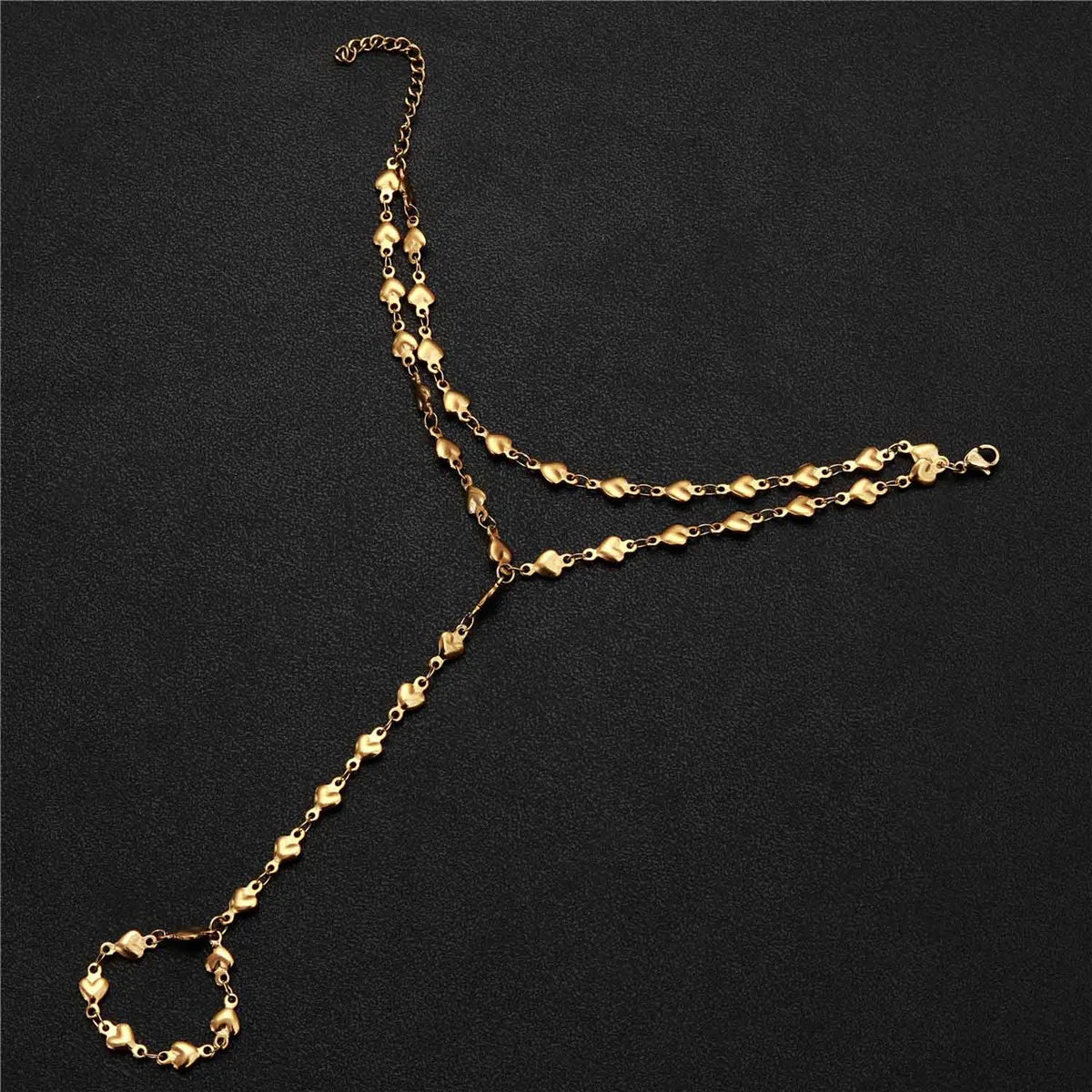 Cadena para mano y dedo corazón - pulsera de mano para mujer oro