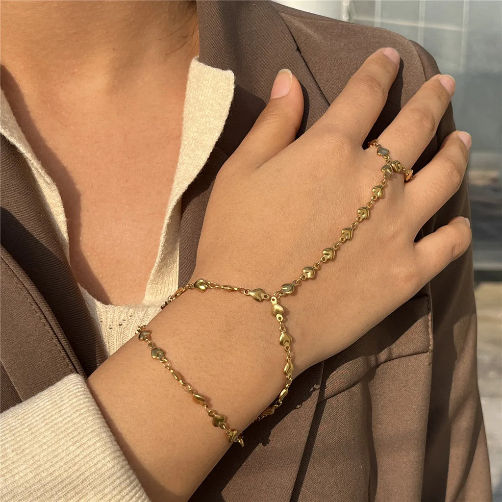 Cadena para mano y dedo corazón - pulsera de mano para mujer oro