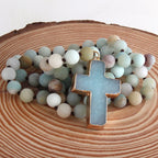 Rosario Cruz Collar Colgante en Piedras Naturales verde