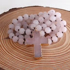 Rosario Cruz Collar Colgante en Piedras Naturales rosa