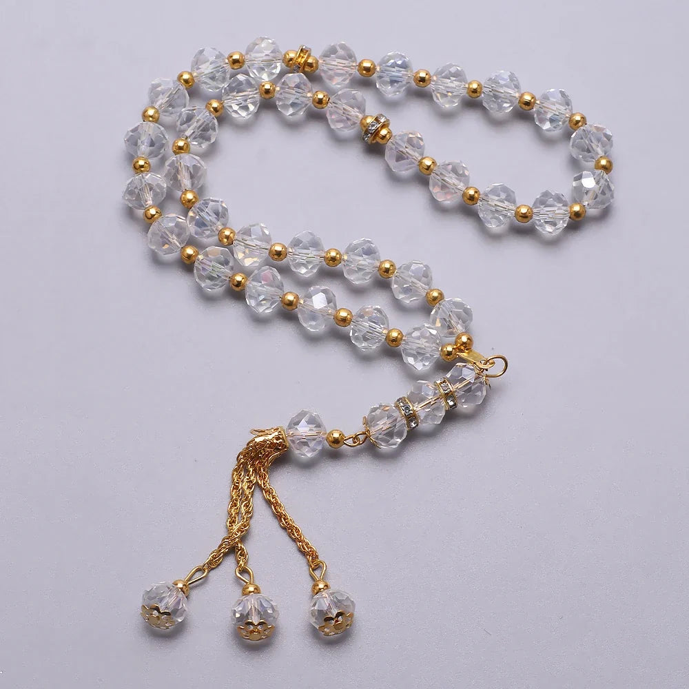Rosario musulmán elegante - Tasbih islámico 33 cuentas cristal y dorado