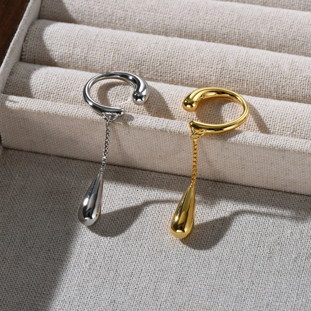 Pendientes de clip Aros Finos Gota de Agua plata