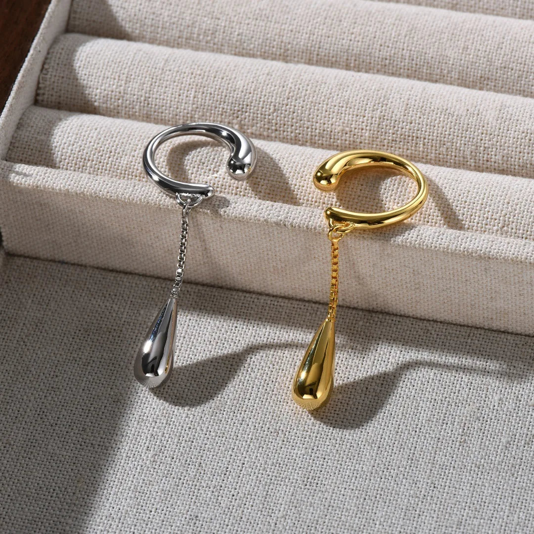 Pendientes de clip Aros Finos Gota de Agua plata