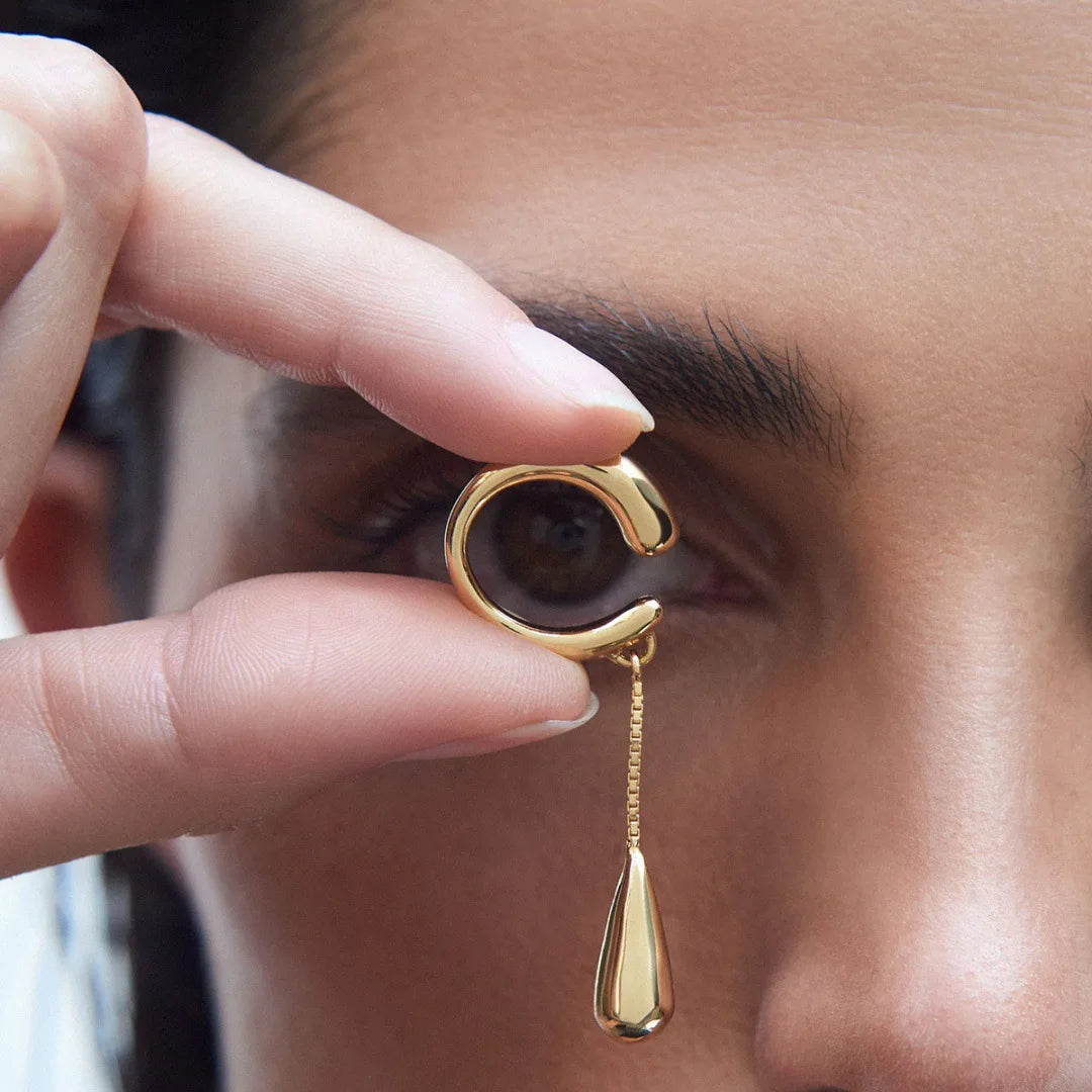 Pendientes de clip Aros Finos Gota de Agua oro