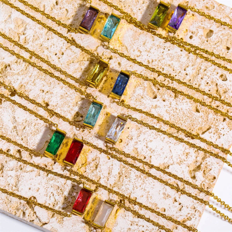 Collar con Colgante Delicado de Piedra de Nacimiento de Color