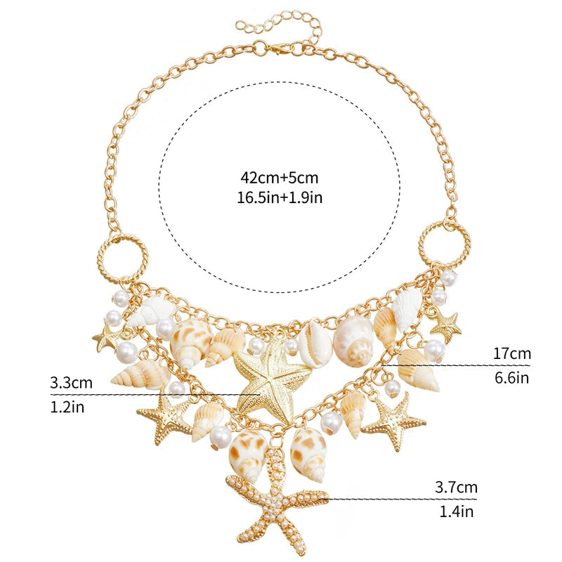 Collar con gran colgante de conchas y estrellas de mar