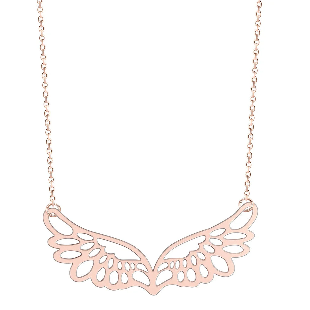 Collar con gran colgante alas de ángel oro rosa