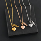 Collar para urna con colgante de alas de ángel y corazón plateado