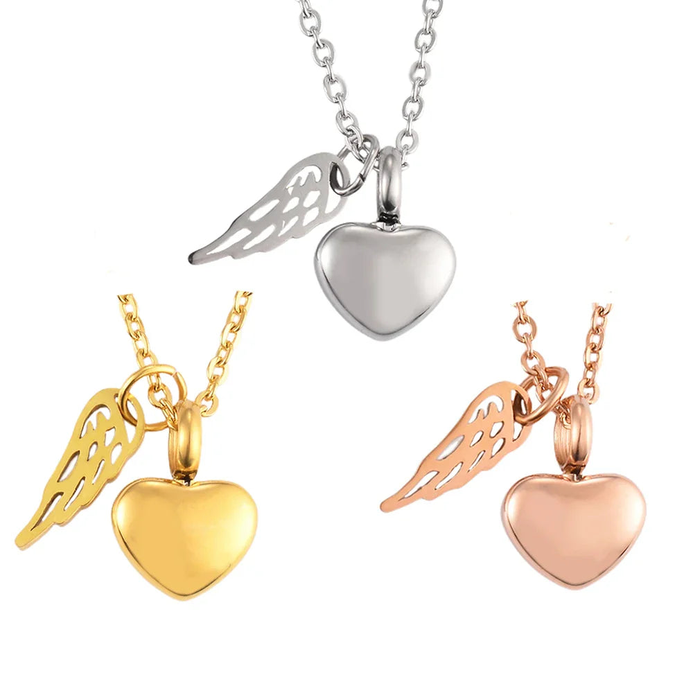 Collar para urna con colgante de alas de ángel y corazón