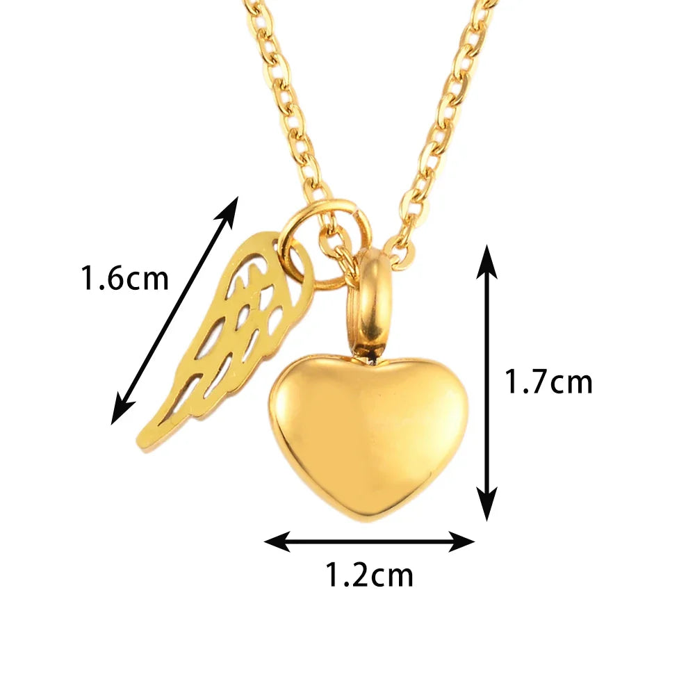 Collar para urna con colgante de alas de ángel y corazón