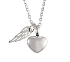 Collar para urna con colgante de alas de ángel y corazón plateado