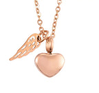 Collar para urna con colgante de alas de ángel y corazón oro rosa