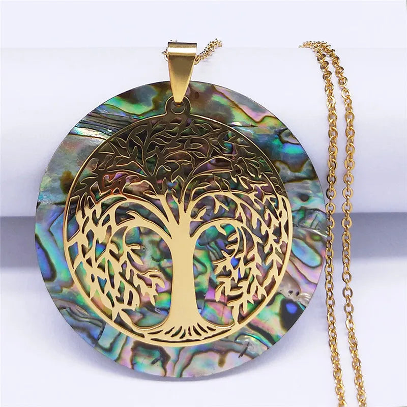 Collar con colgante árbol de la vida de resina efecto nácar 