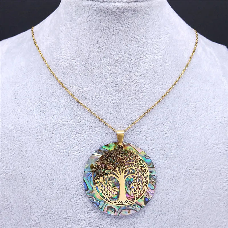 Collar con colgante árbol de la vida de resina efecto nácar 