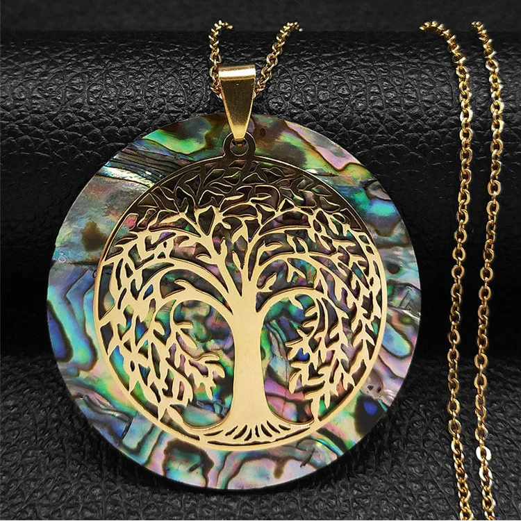 Collar con colgante árbol de la vida de resina efecto nácar 