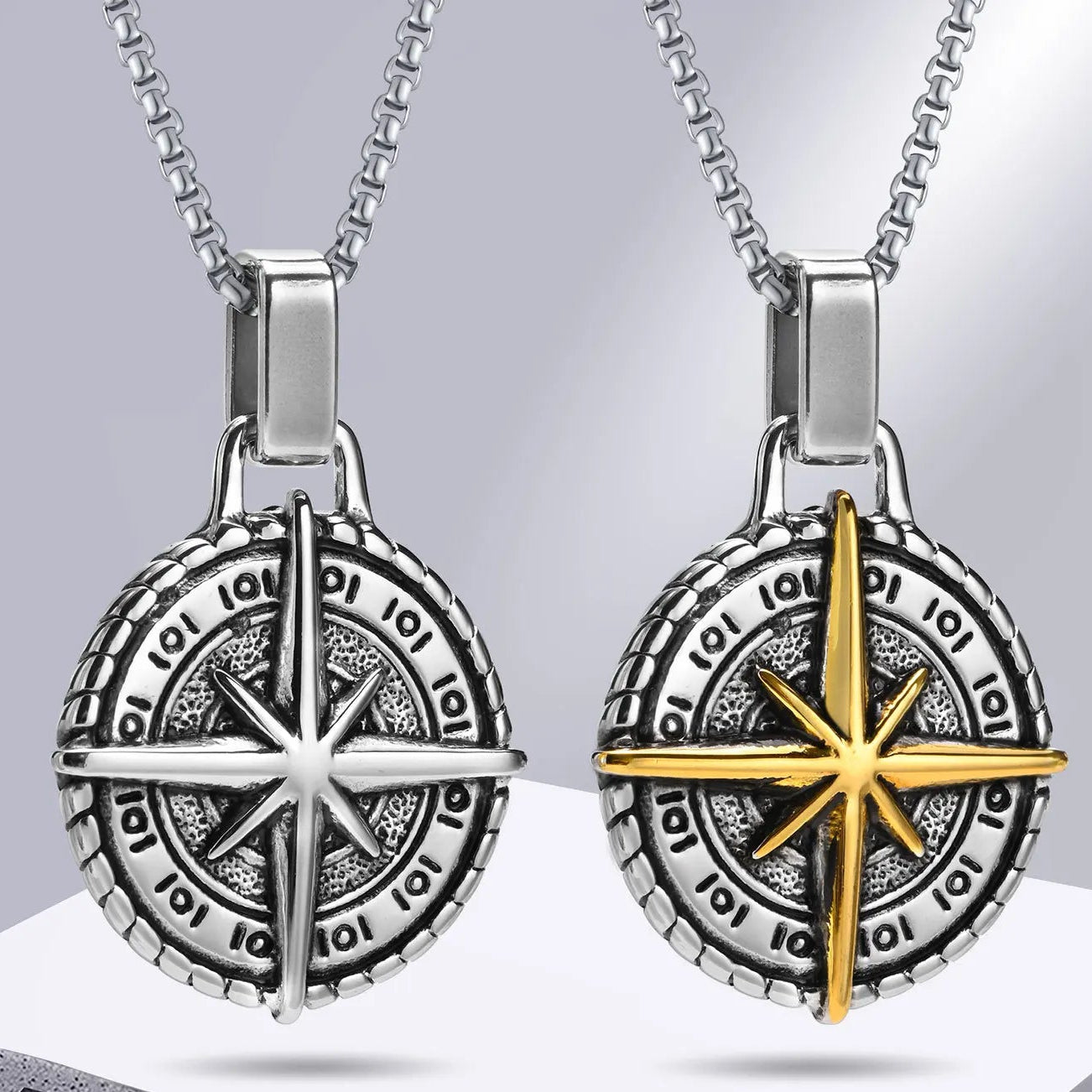 Collar con Colgante Brújula Rosa de los Vientos para Hombre oro